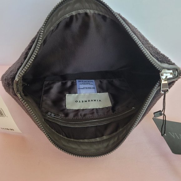 VIAVENETO Delilah Curly Lambskin Shearling Large Pouch/Wristlet- Chocolate Brown - Picture 12 of 16